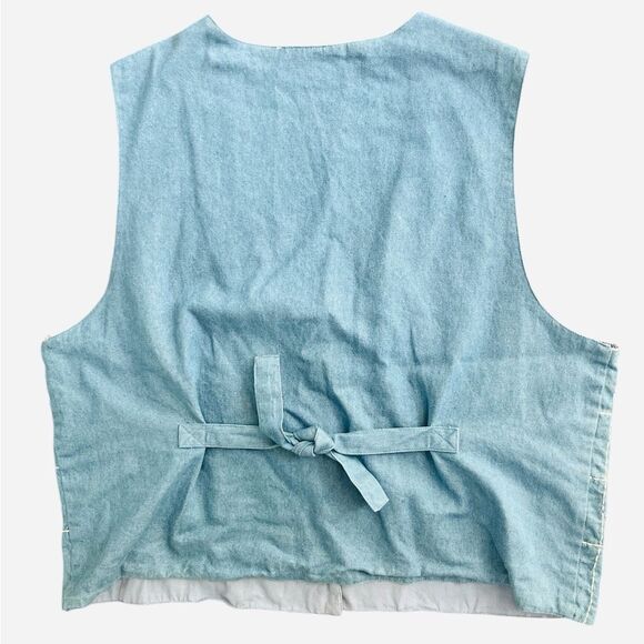 Vintage Patchwork Chambray Denim Vest Size Large Americana Folk Lightweight - Picture 3 of 5